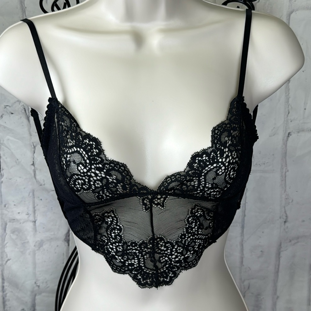 Nasty Gal Sheer Lace Bralette Unlined Longline Adjustable Straps